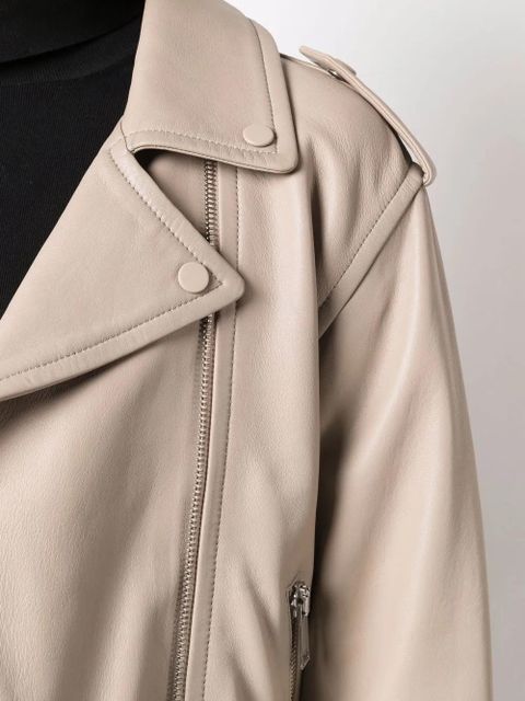 Yves Salomon zip-up leather biker jacket - Neutrals