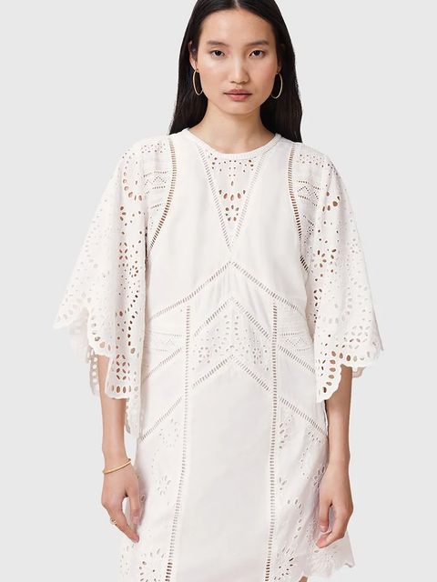 AllSaints sukienka bawełniana LUCI kolor biały mini prosta W138DC