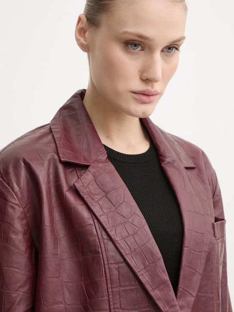 Gestuz marynarka skórzana kolor bordowy jednorzędowa gładka 10909797