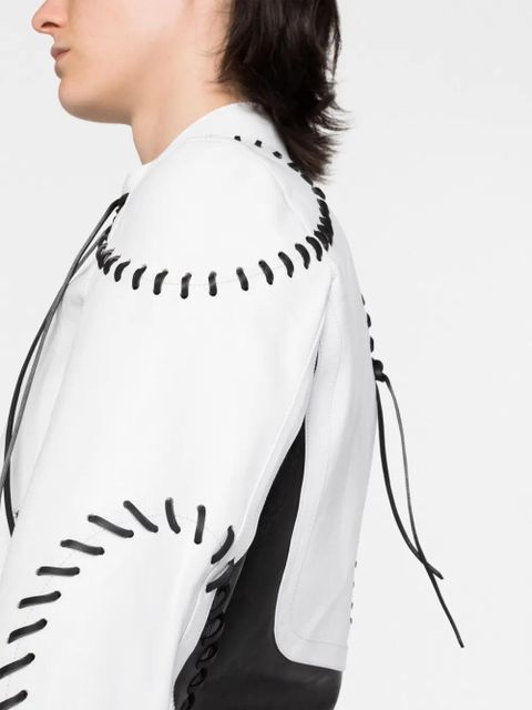 Chloé whipstitch-detailing leather jacket - White