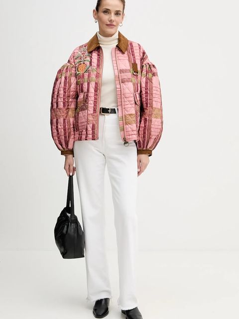 Barbour kurtka x Farm Rio kolor różowy przejściowa oversize LQU1871 - zdjęcie produktu nr 2