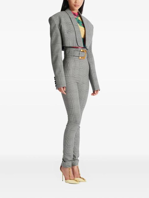 Balmain Prince of Wales-check cropped jacket - Grey
