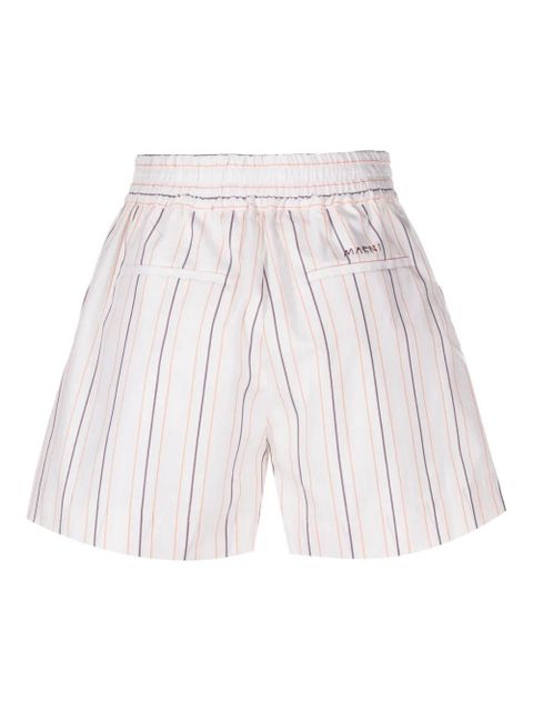 Marni embroidered-logo striped poplin shorts - Neutrals