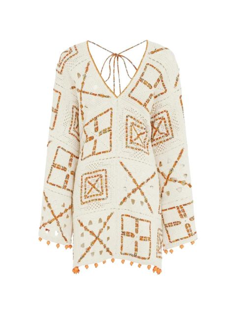 ALEMAIS Marva crochet pom-pom mini dress - Neutrals - zdjęcie produktu nr 1