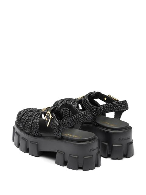 Prada caged flatform raffia sandals - Black
