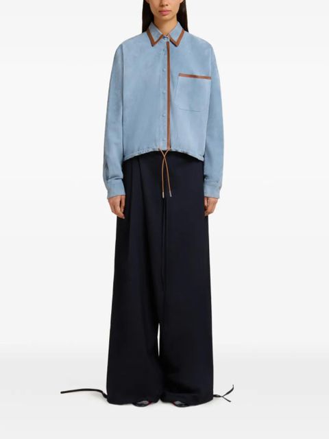 Marni nappa-trim suede shirt - Blue
