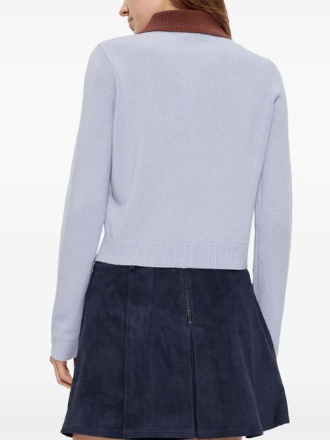 Self-Portrait suede polo-top - Blue