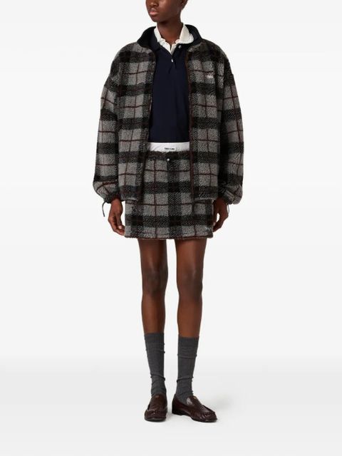 Miu Miu checked-pattern toggle mini skirt - Grey