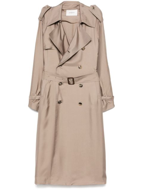 Saint Laurent silk trench coat - Neutrals