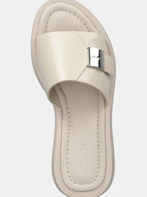 Calvin Klein klapki skórzane FLATFORM SLIDE W/CK HW - LTH damskie kolor beżowy na platformie HW0HW02368 - zdjęcie produktu nr 2