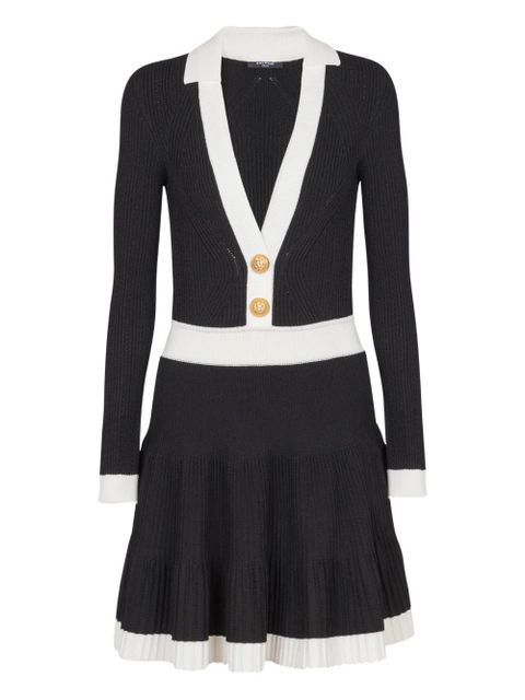 Balmain v-neck pleated knit dress - Black - zdjęcie produktu nr 1