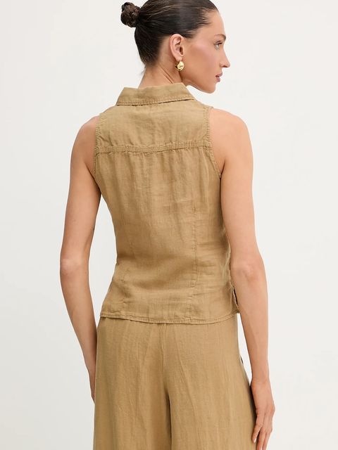 MAX&Co. koszula lniana damska kolor zielony regular z kołnierzykiem klasycznym 2516161025200