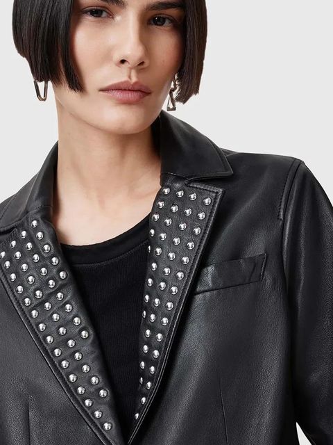 AllSaints marynarka skórzana CORINNA kolor czarny jednorzędowa W037LC