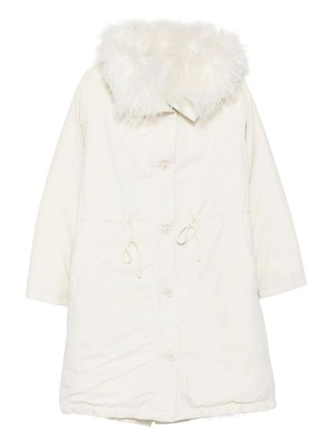 Yves Salomon fur-collar buttoned jacket - White