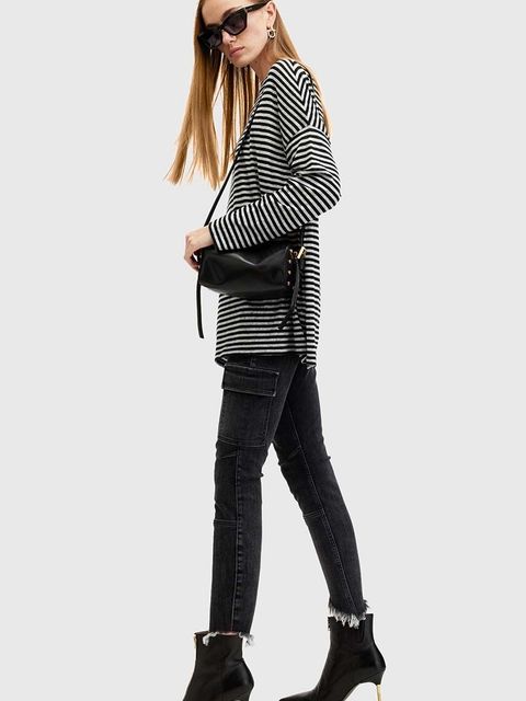 AllSaints bluzka RITA STRIPE TEE damska kolor szary wzorzysta W003JY