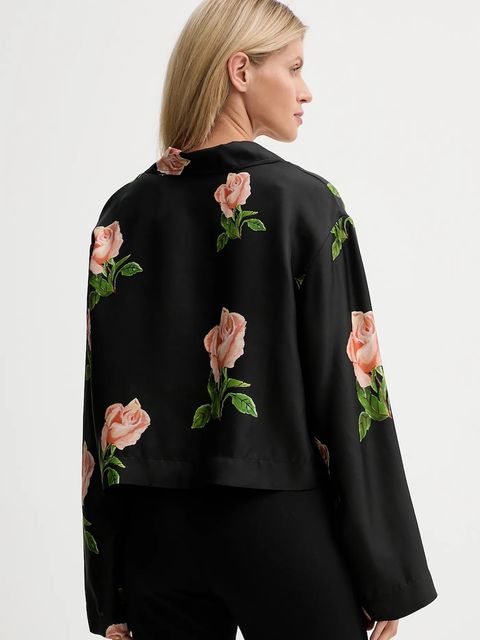 Nanushka koszula jedwabna damska kolor czarny relaxed z kołnierzykiem klasycznym NW25PFTP05798 - zdjęcie produktu nr 2