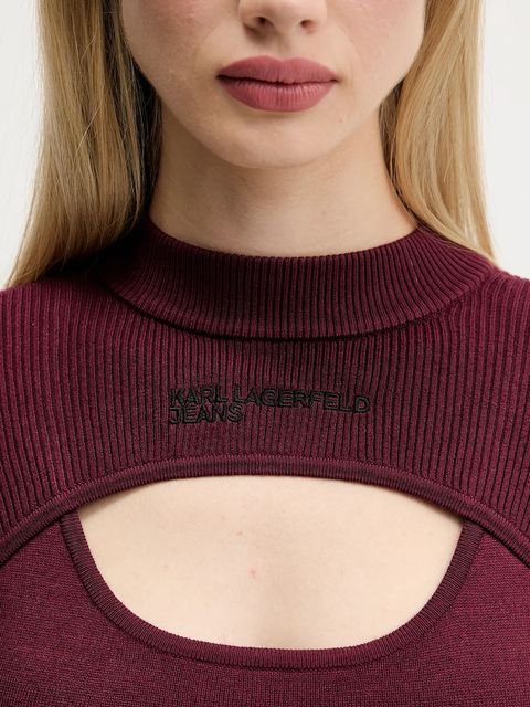 Karl Lagerfeld Jeans sweter damski kolor bordowy lekki z półgolfem A4W18013
