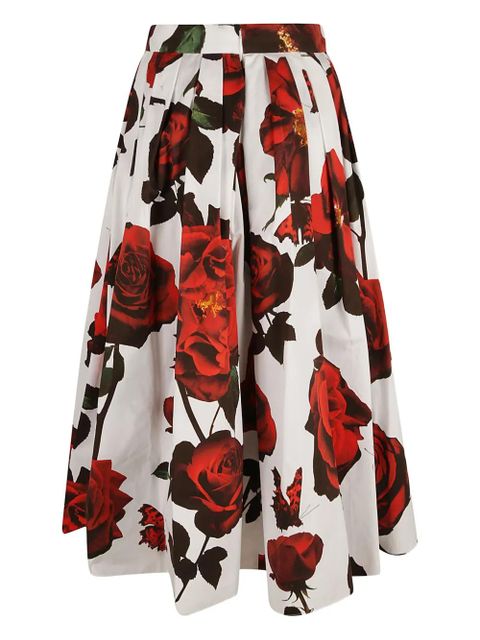 Alexander McQueen Tudor Rose-print cotton skirt - White