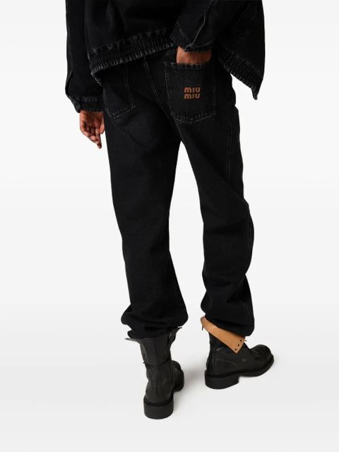 Miu Miu washed wtitching jeans - Black