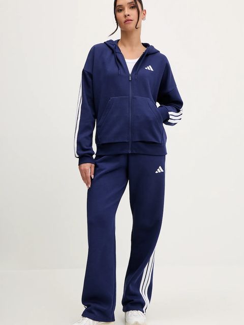 adidas bluza 3-Stripes damska kolor niebieski z kapturem z aplikacją JY3083 - zdjęcie produktu nr 2