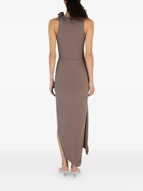 Coperni flower-appliqué asymmetric dress - Brown