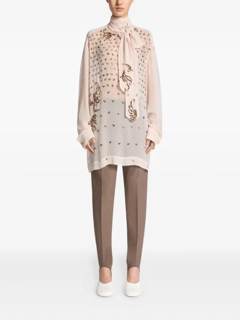 DRIES VAN NOTEN embellished tie-neck blouse - Pink - zdjęcie produktu nr 2