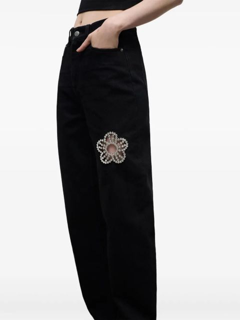 AREA crystal-flower jeans - Black
