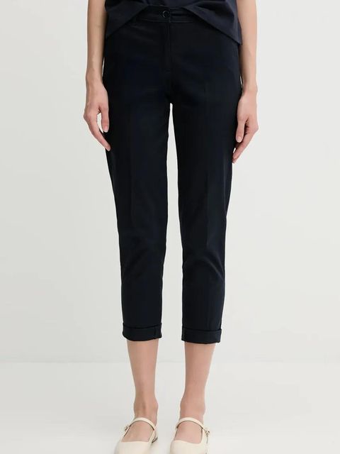 Sisley spodnie damskie kolor granatowy fason cygaretki high waist