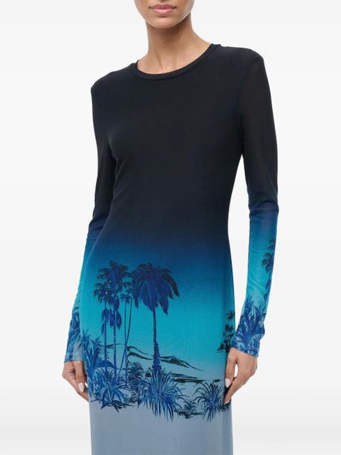 STAUD Raven long-sleeve print midi dress - Blue