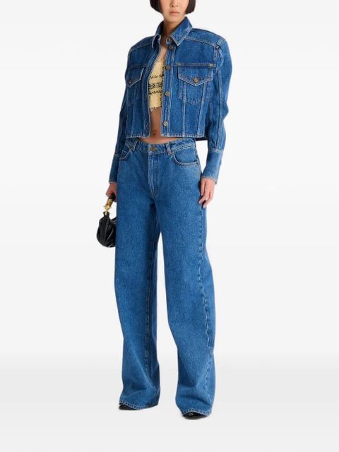 Balmain buttoned cropped denim jacket - Blue - zdjęcie produktu nr 2