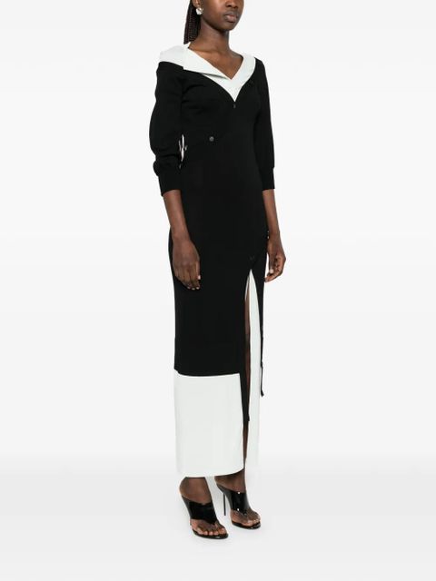 The Attico off-shoulder layered maxi dress - Black