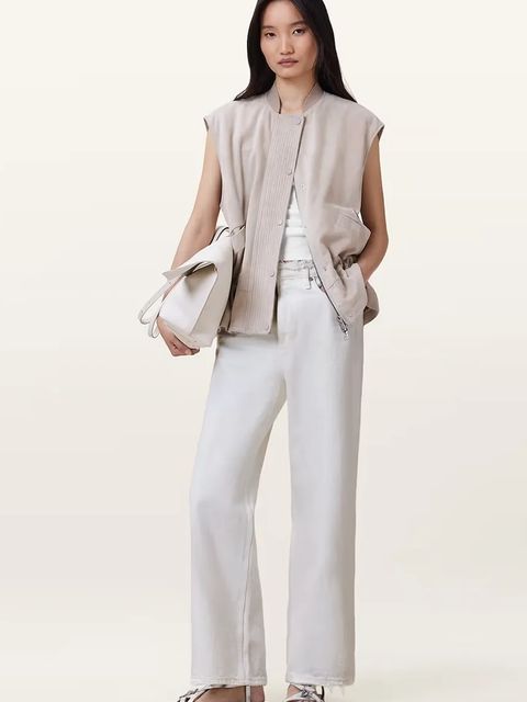 AllSaints spodnie bawełniane BLAKE damskie kolor biały szerokie medium waist W091EC