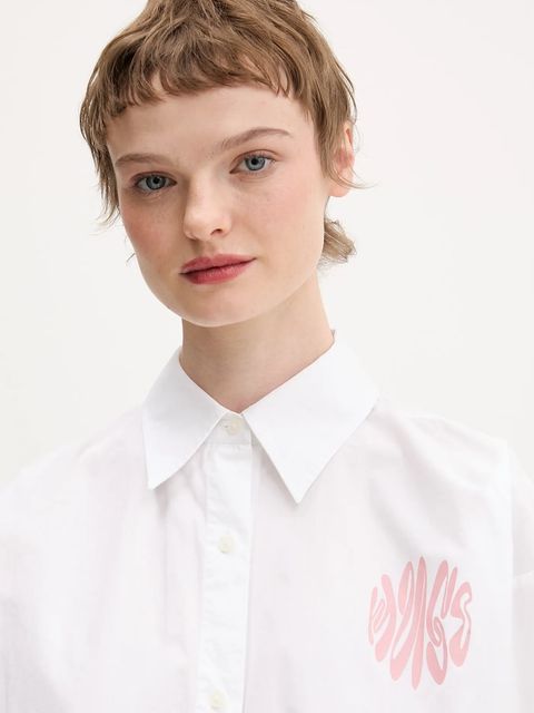 Hugo Blue koszula bawełniana Elisana_B damska kolor biały relaxed z kołnierzykiem klasycznym 50552146