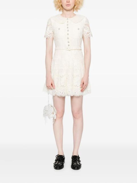 Self-Portrait lace embellished collar dress - Neutrals