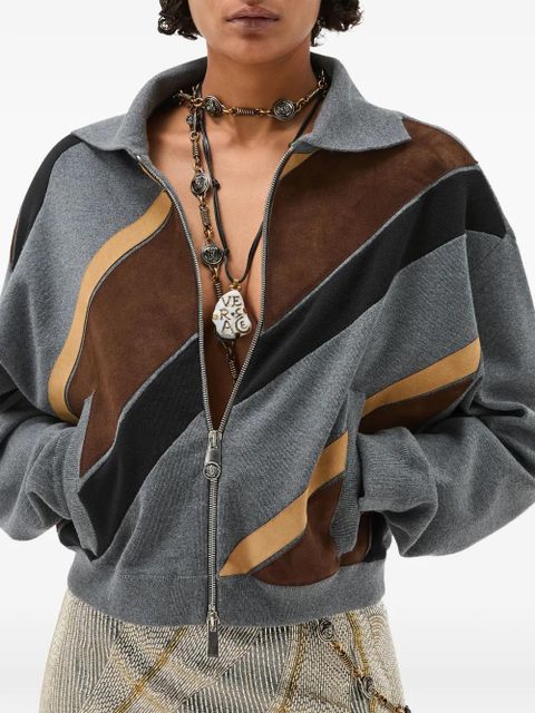 Versace panelled zip-up cardigan - Grey