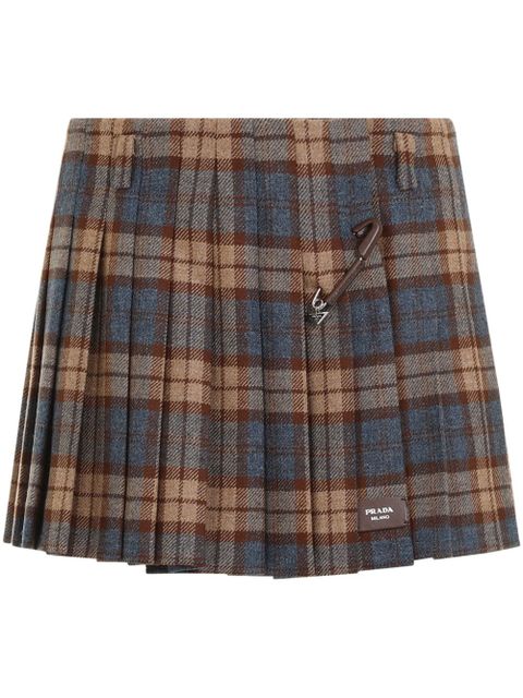 Prada checked wool mini skirt - Brown