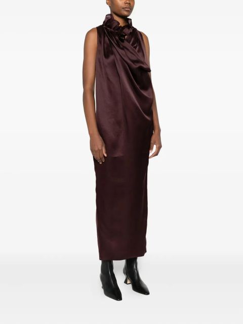 KHAITE draped-details cowl-neck maxi dress - Brown
