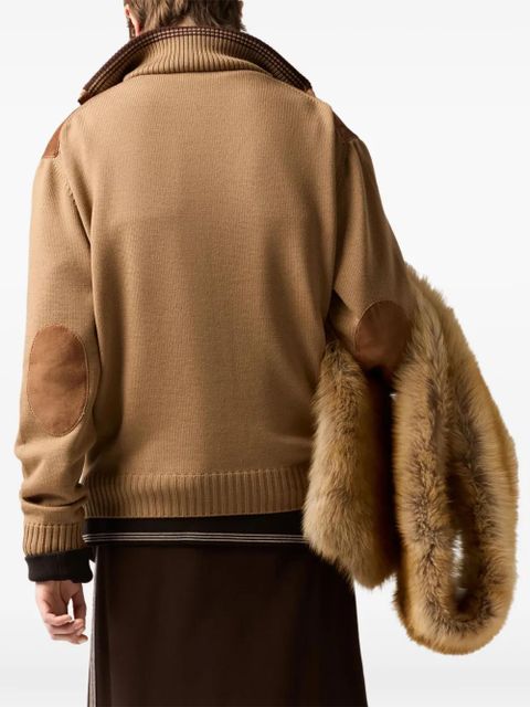 Miu Miu suede-insert ribbed cardigan - Brown - zdjęcie produktu nr 2