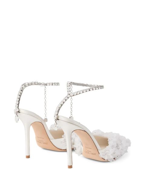 Jimmy Choo Saeda crystal-strap floral pumps - White