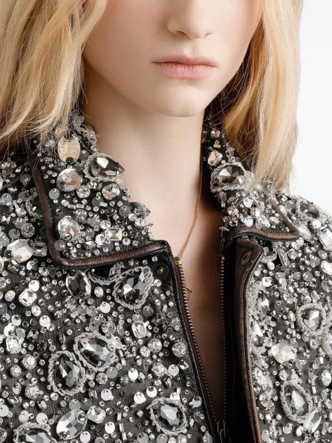 Dolce & Gabbana crystal-embellished leather vest - Brown