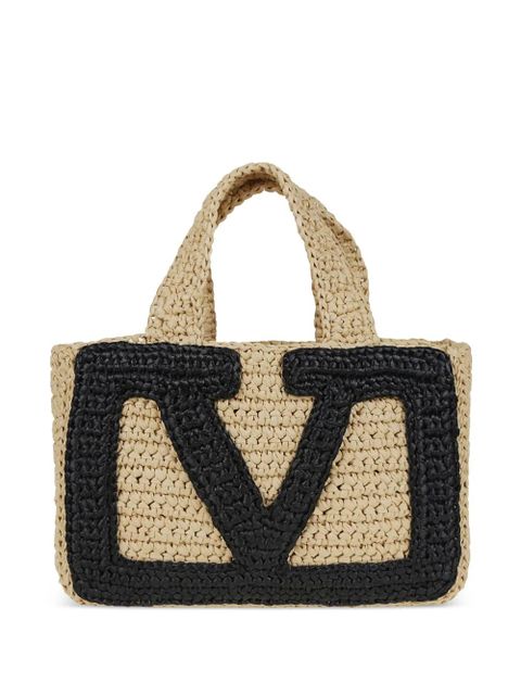 Valentino Garavani small Viva Superstar raffia tote bag - Neutrals