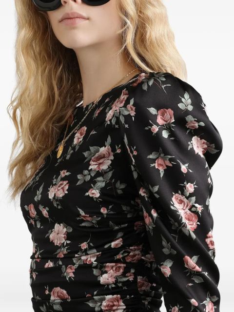 Dolce & Gabbana ruched floral mini dress - Black