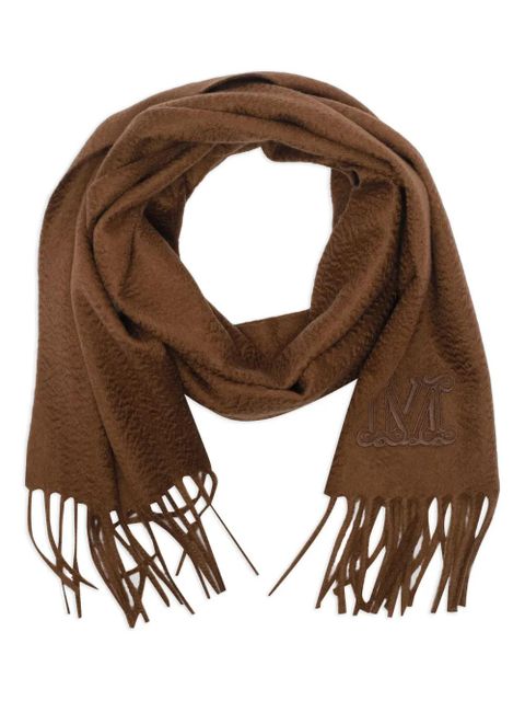 Max Mara embroidered-logo fringe scarf - Brown