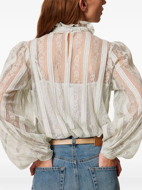 TWINSET striped lace bow blouse - Blue