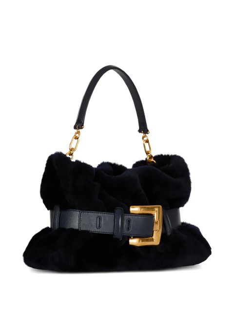 Balmain medium Anthem shearling belt-buckle shoulder bag - Blue - zdjęcie produktu nr 2
