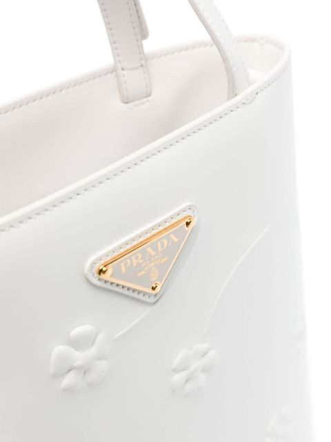 Prada floral-embossed leather tote bag - White