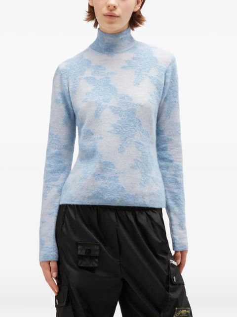 GANNI flower-jacquard mockneck sweater - Blue