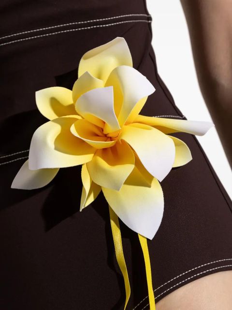 Tory Burch halterneck floral-appliqué swimsuit - Brown