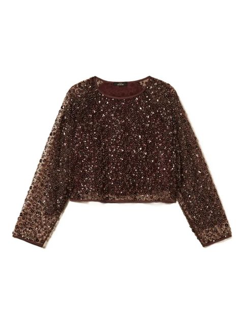 TWINSET sequin-embellished tulle blouse - Brown - zdjęcie produktu nr 1
