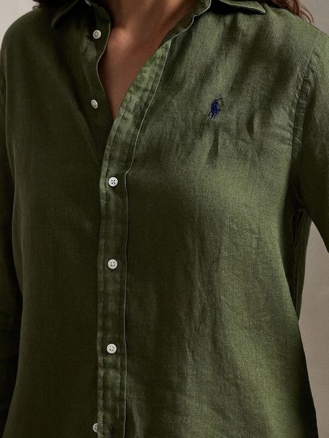 Polo Ralph Lauren koszula lniana kolor zielony relaxed z kołnierzykiem klasycznym 211970730 - zdjęcie produktu nr 2